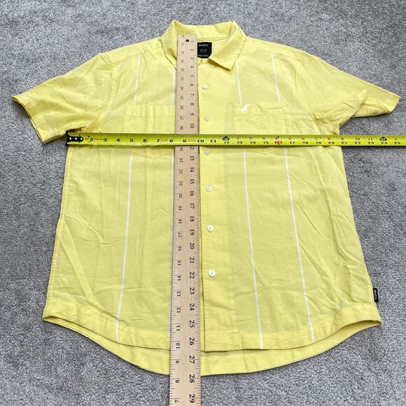 RVCA Kevin Spanky Long Button Down Shirt Mens Small Yellow Striped Short Sleeve - Picture 9 of 13